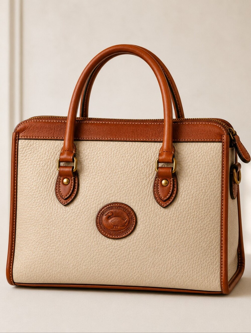 Dooney & Bourke AWL Vintage Pebbled Leather Satchel – Ivory & Tan